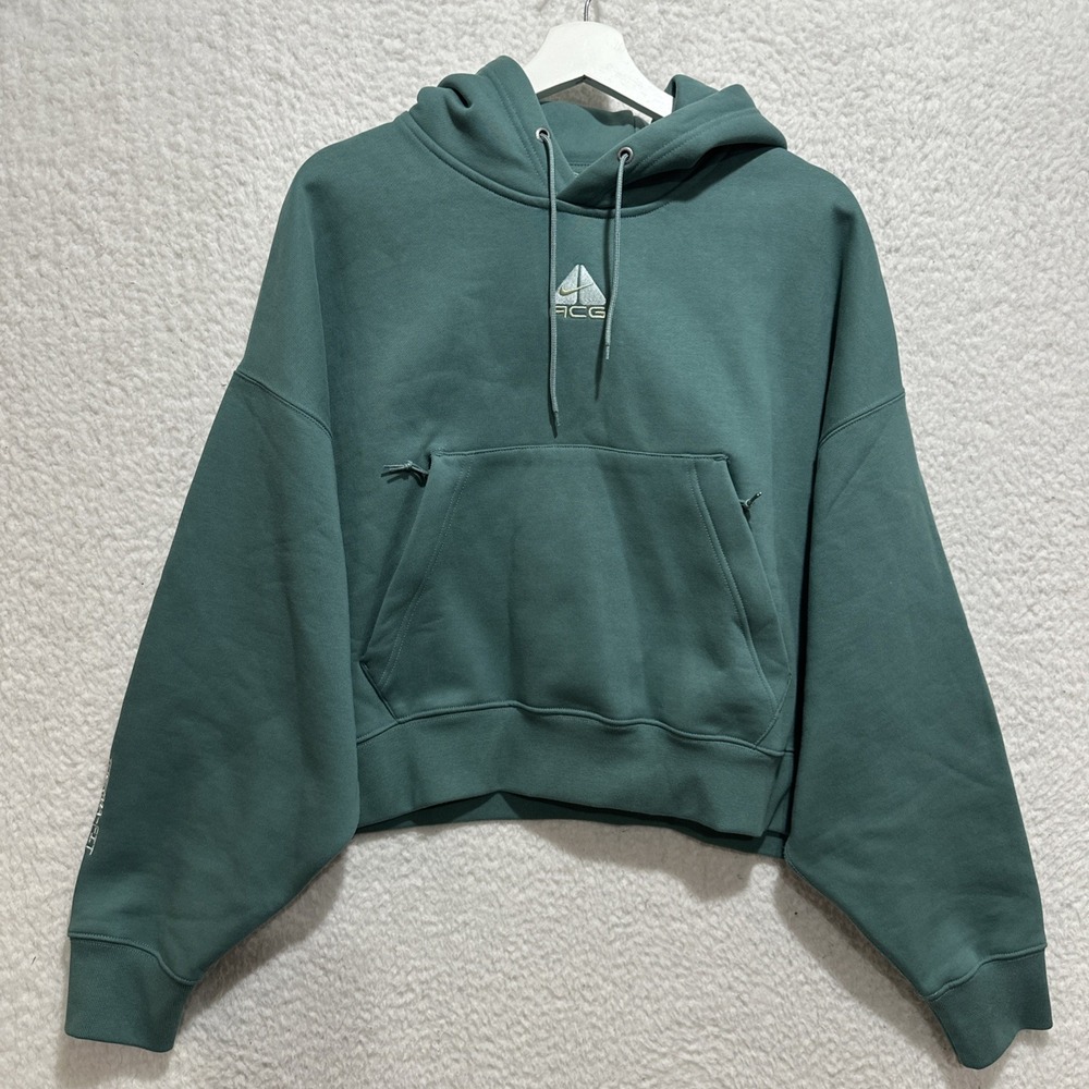 Nike ACG Therma-FIT Women's Green Cropped Pullover‎ Fleece Hoodie Size Small